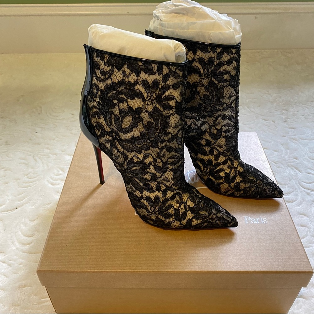 Christian Louboutin Patent Lace Dentelle Psybootie 100 - Picture 3 of 8